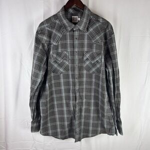 Cinch Western Pearl Snap Button‎ Long Sleeve Shirt Blue Gray Plaid Men's XXL